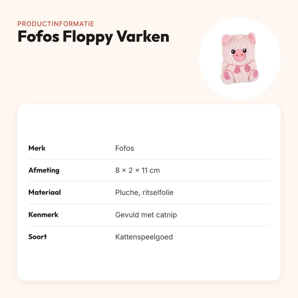 Fofos Floppy Varken kattenspeeltje 8 x 2 x 11 cm – pluche met kattenkruid – productinformatie