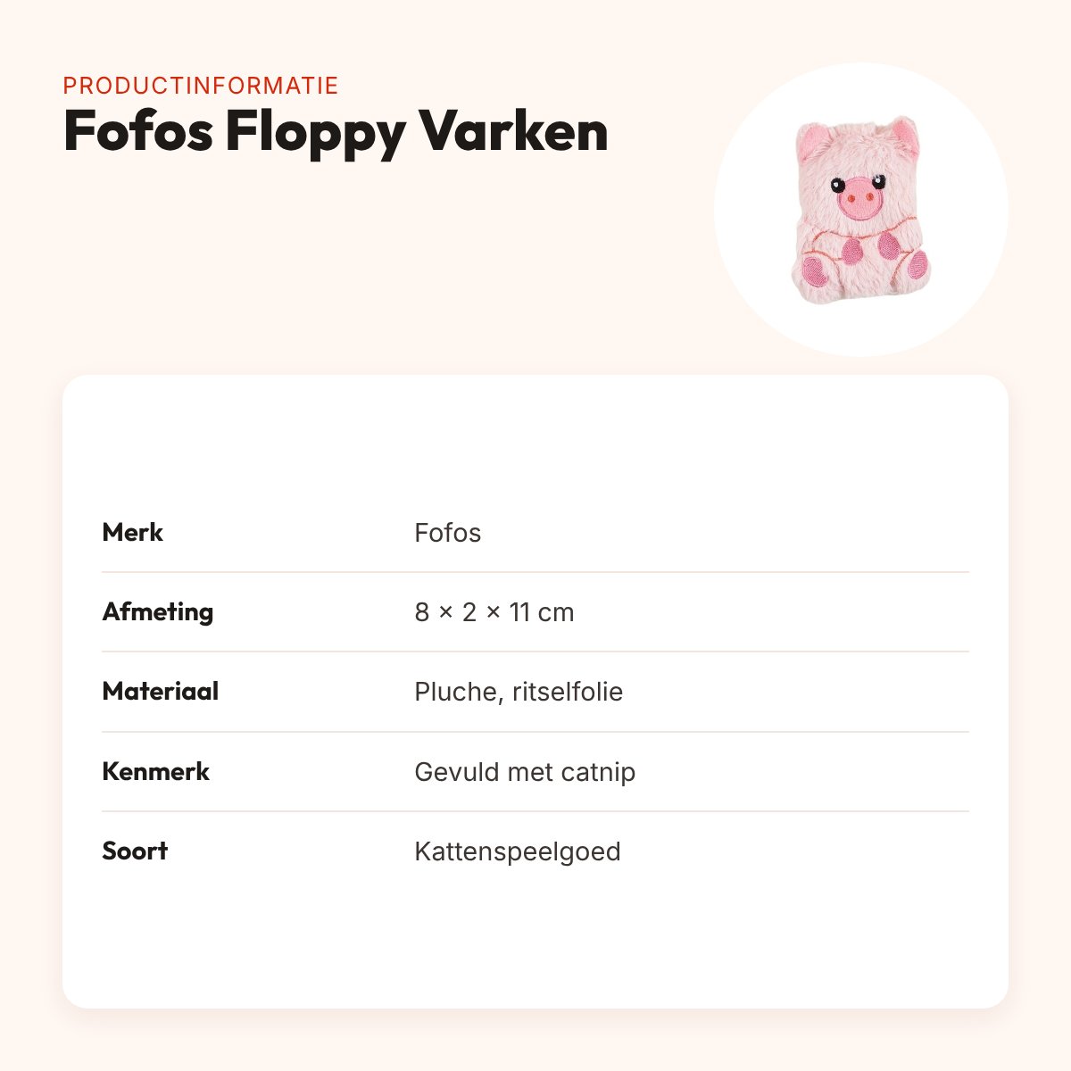 Fofos Floppy Varken kattenspeeltje 8 x 2 x 11 cm – pluche met kattenkruid – productinformatie