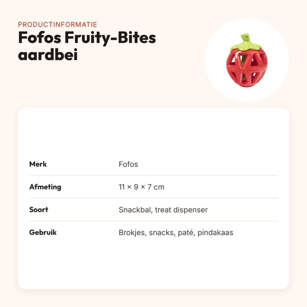 Fofos Fruity-Bites snackbal aardbei 11 x 9 x 7 cm – treat dispenser – productinformatie