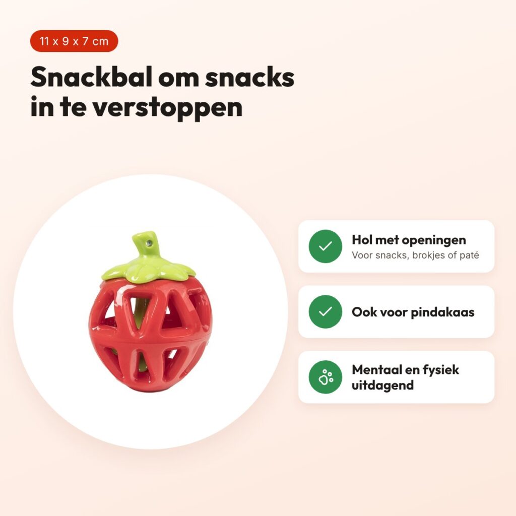 Fofos Fruity-Bites snackbal aardbei 11 x 9 x 7 cm – treat dispenser – voordelen