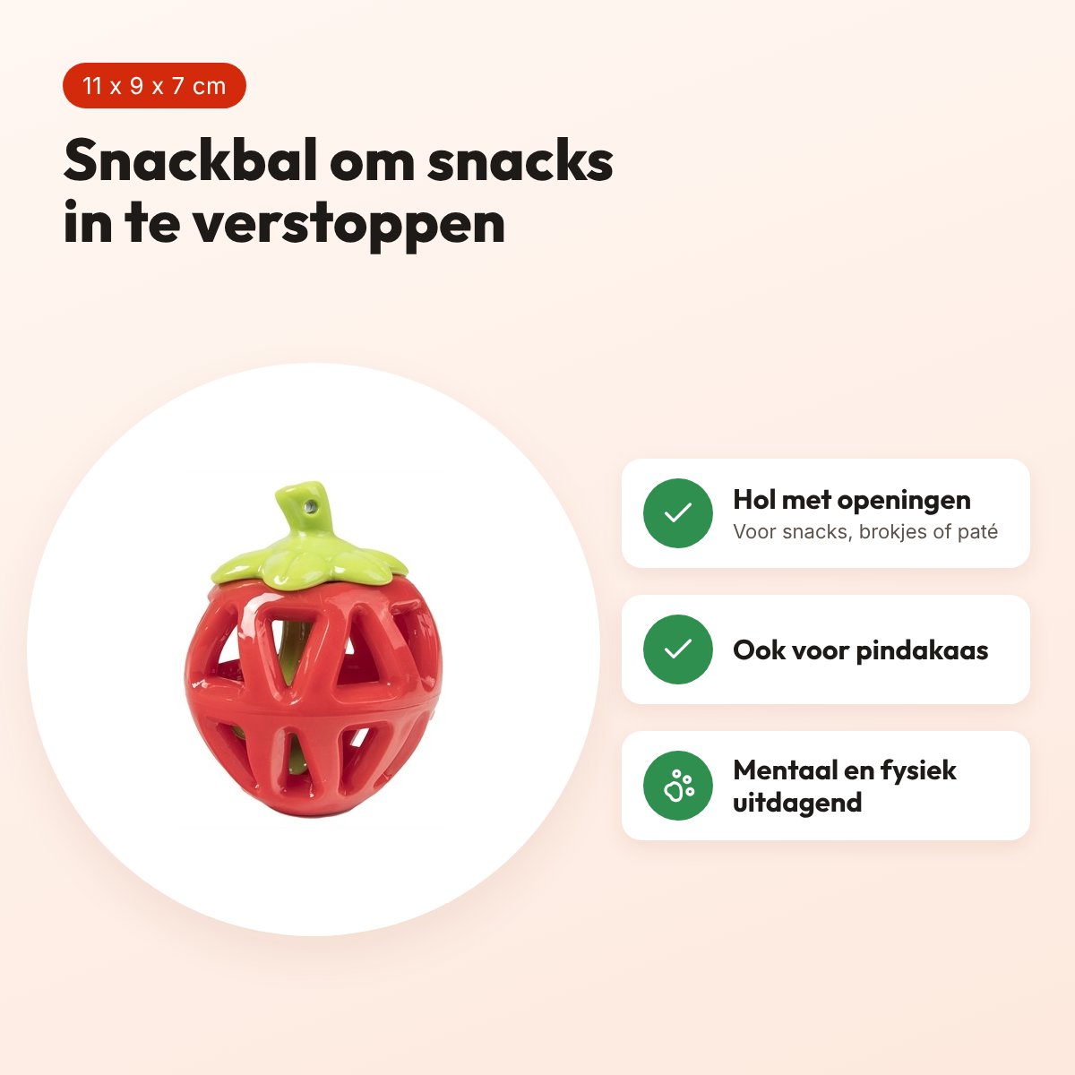 Fofos Fruity-Bites snackbal aardbei 11 x 9 x 7 cm – treat dispenser – voordelen