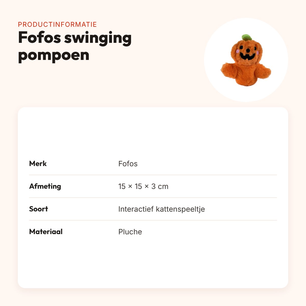 Fofos Halloween kattenspeeltje swinging pompoen 15 cm – productinformatie