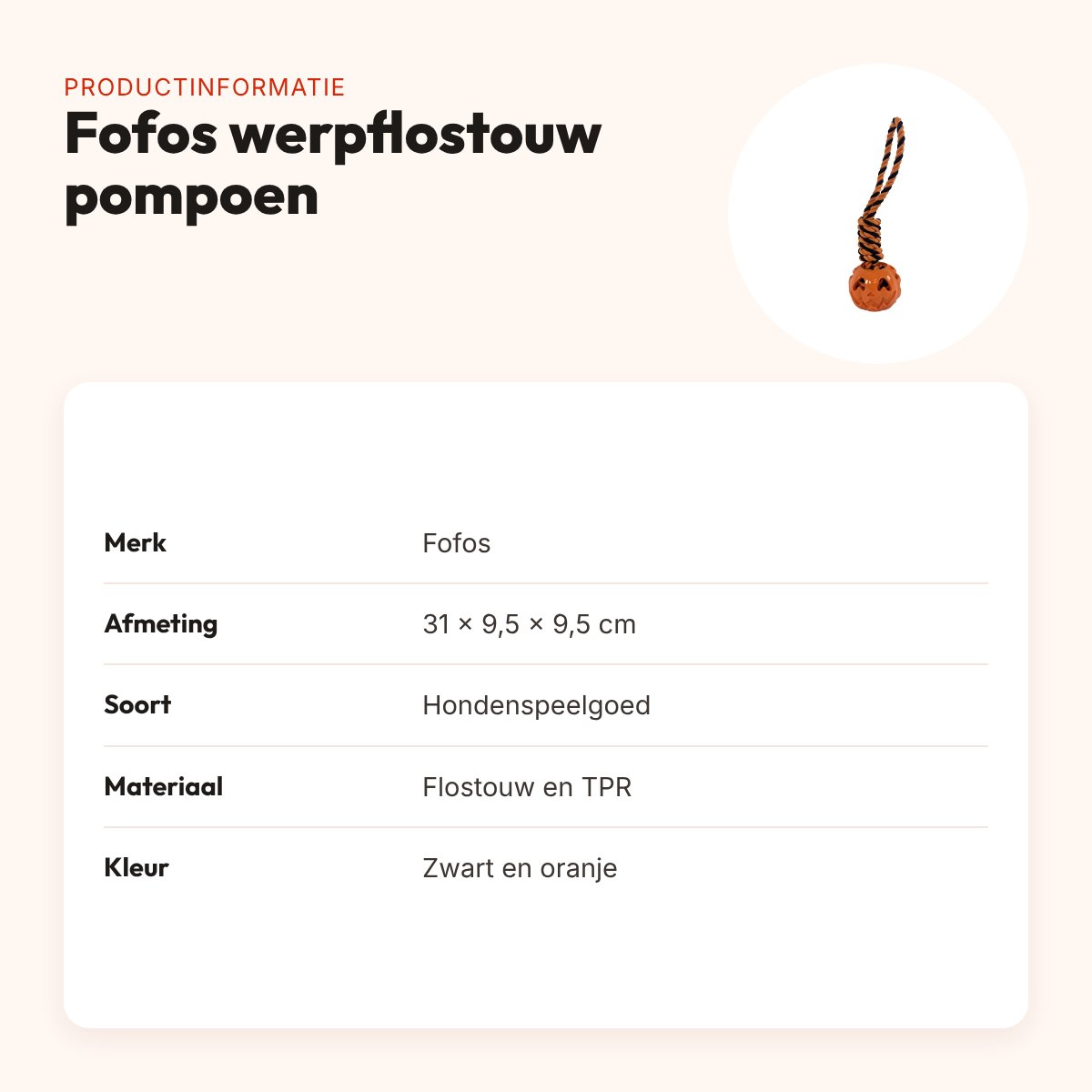 Fofos Halloween werpflostouw met pompoen TPR 31 cm – productinformatie