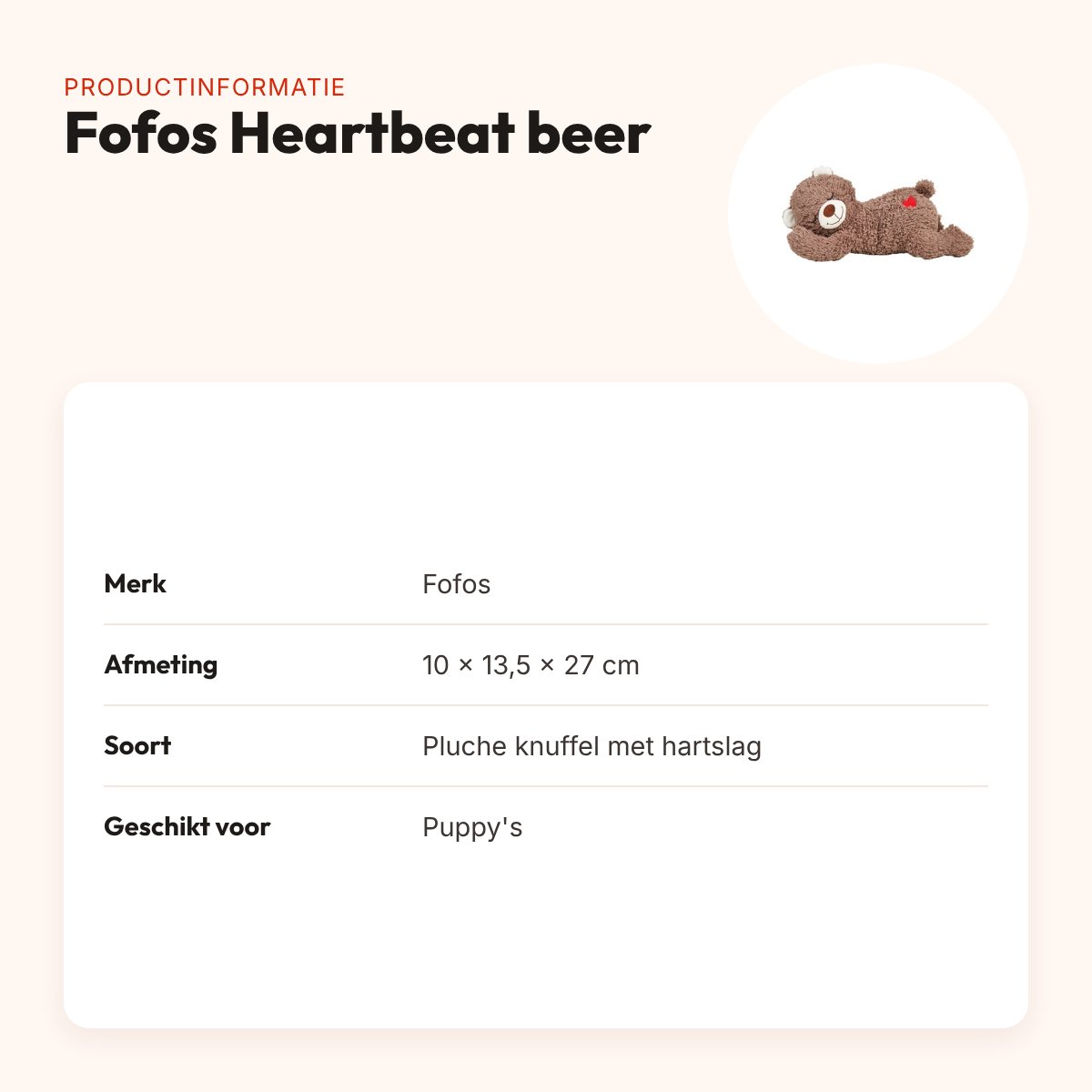Fofos Heartbeat beer 10 x 13,5 x 27 cm – pluche knuffel met hartslag – productinformatie