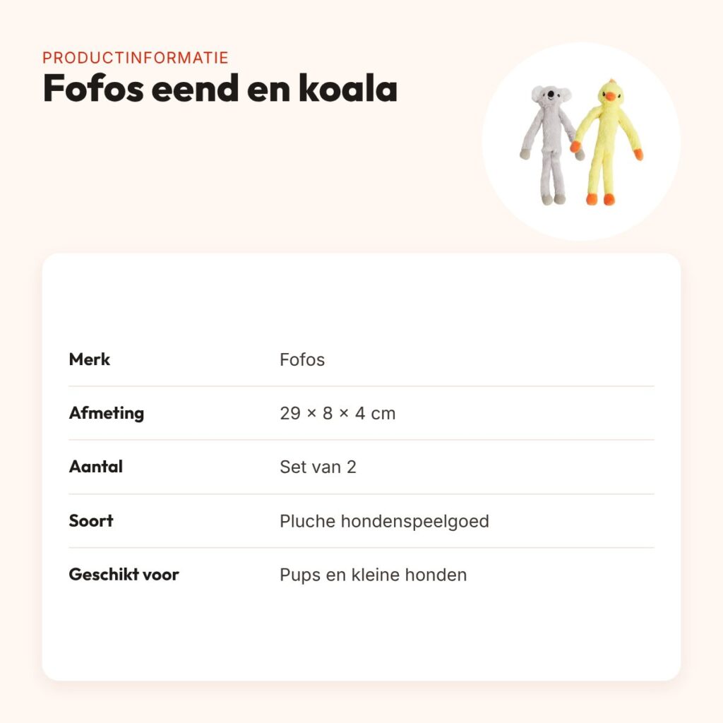Fofos hondenspeelgoed eend en koala 29 x 8 x 4 cm – set van 2, pluche – productinformatie