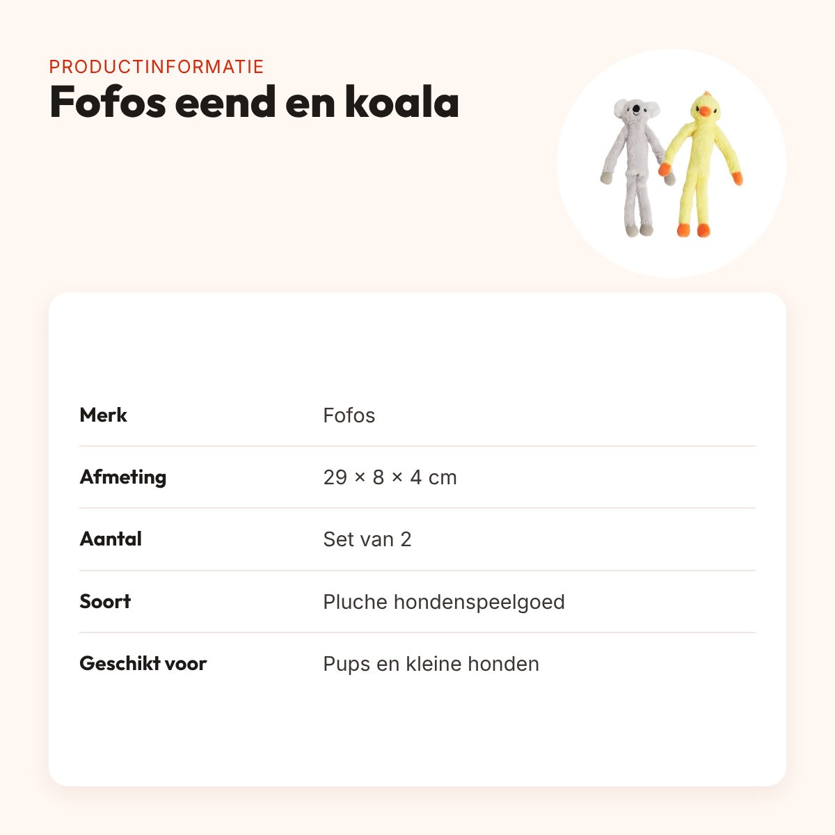 Fofos hondenspeelgoed eend en koala 29 x 8 x 4 cm – set van 2, pluche – productinformatie
