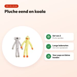 Fofos hondenspeelgoed eend en koala 29 x 8 x 4 cm – set van 2, pluche – voordelen