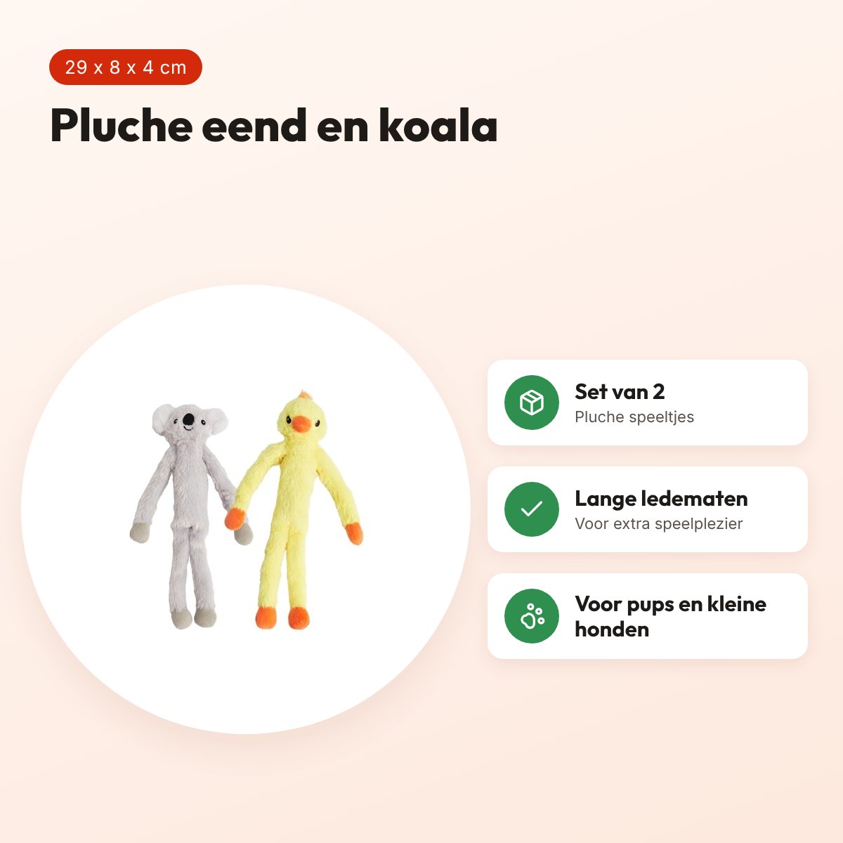 Fofos hondenspeelgoed eend en koala 29 x 8 x 4 cm – set van 2, pluche – voordelen