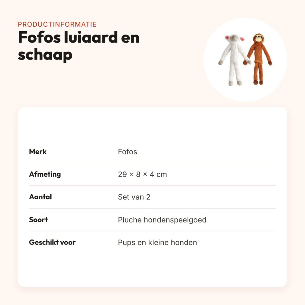Fofos hondenspeelgoed luiaard en schaap 29 x 8 x 4 cm – set van 2, pluche – productinformatie