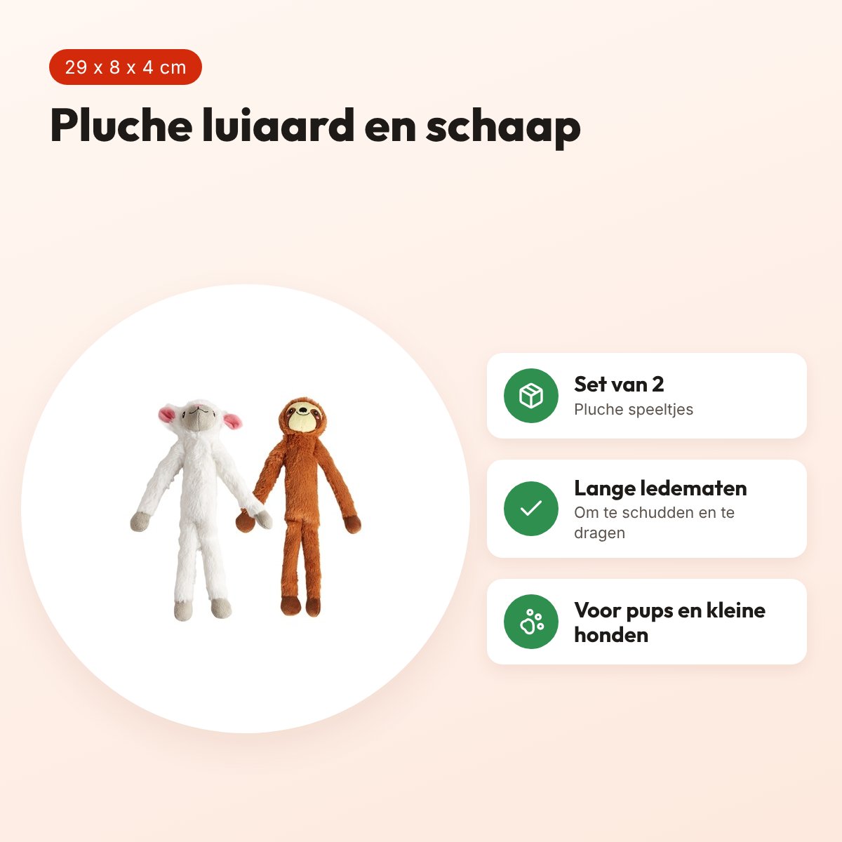 Fofos hondenspeelgoed luiaard en schaap 29 x 8 x 4 cm – set van 2, pluche – voordelen