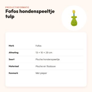 Fofos hondenspeeltje tulp 13 x 10 x 29 cm – pluche met flostouw en pieper – productinformatie