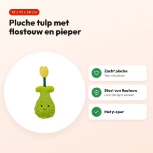 Fofos hondenspeeltje tulp 13 x 10 x 29 cm – pluche met flostouw en pieper – voordelen