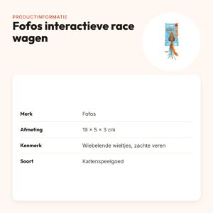 Fofos interactieve race wagen met veren 19 x 5 x 3 cm – kattenspeeltje – productinformatie