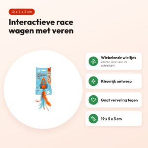 Fofos interactieve race wagen met veren 19 x 5 x 3 cm – kattenspeeltje – voordelen