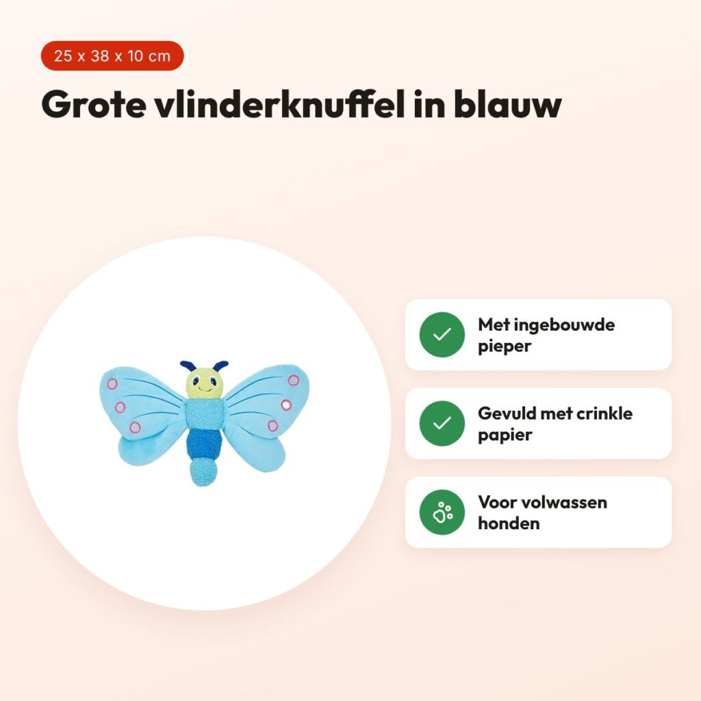 Fofos Jumbo hondenknuffel vlinder blauw 25 x 38 x 10 cm – met pieper – voordelen