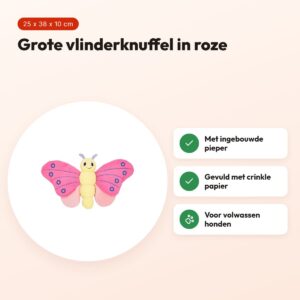 Fofos Jumbo hondenknuffel vlinder roze 25 x 38 x 10 cm – met pieper – voordelen