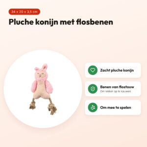 Fofos konijn met flosbenen 34 x 20 x 3,5 cm – pluche hondenknuffel – voordelen