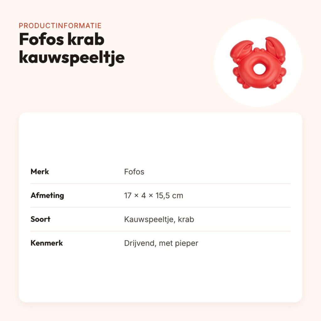 Fofos krab kauwspeeltje 17 x 4 x 15,5 cm – drijvend, met pieper – productinformatie