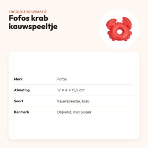 Fofos krab kauwspeeltje 17 x 4 x 15,5 cm – drijvend, met pieper – productinformatie