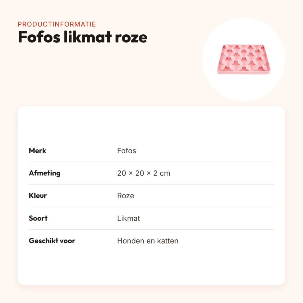 Fofos likmat Roze 20 x 20 x 2 cm – anti-schrok, voor honden en katten – productinformatie
