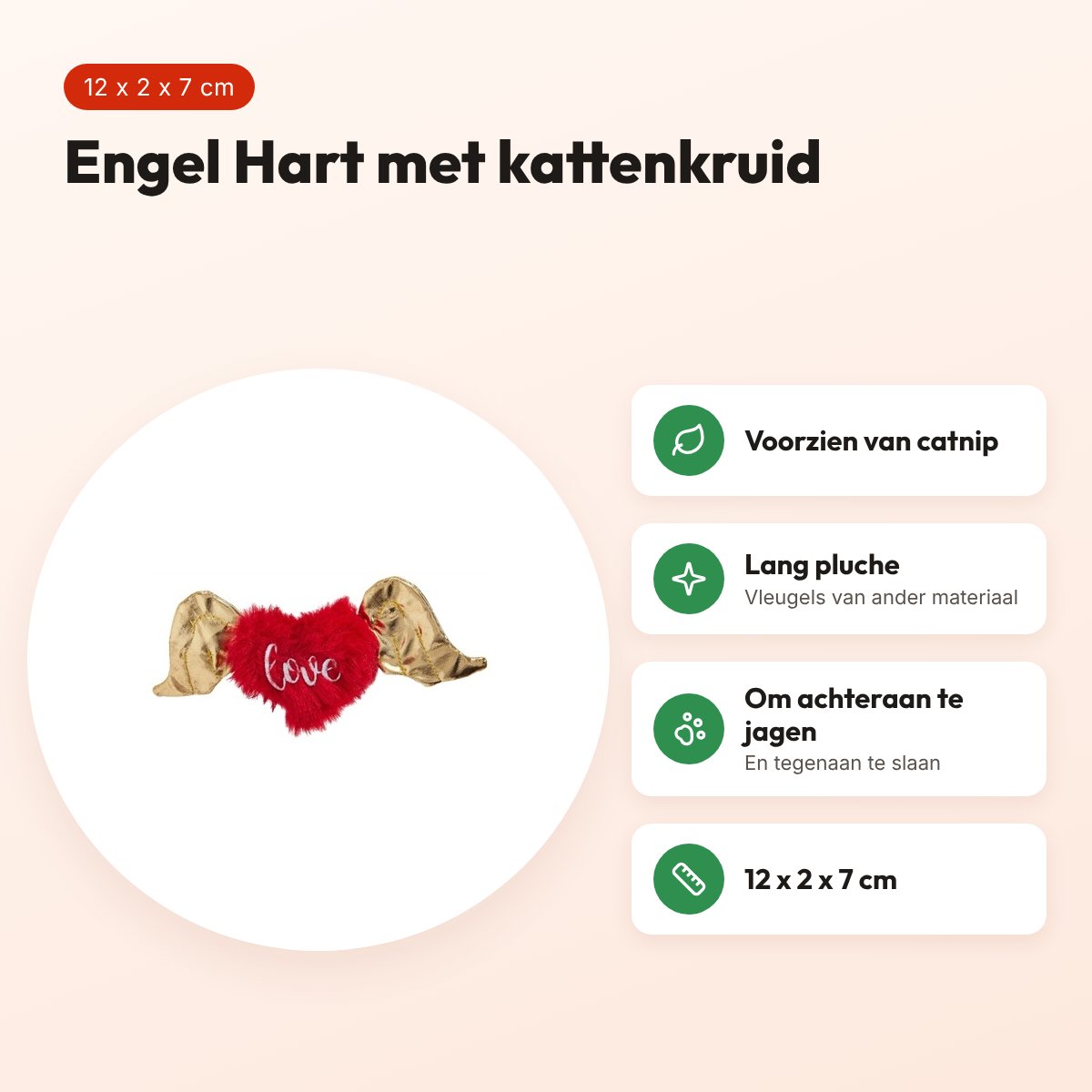 Fofos Love Engel Hart kattenspeeltje 12 x 2 x 7 cm – met kattenkruid – voordelen