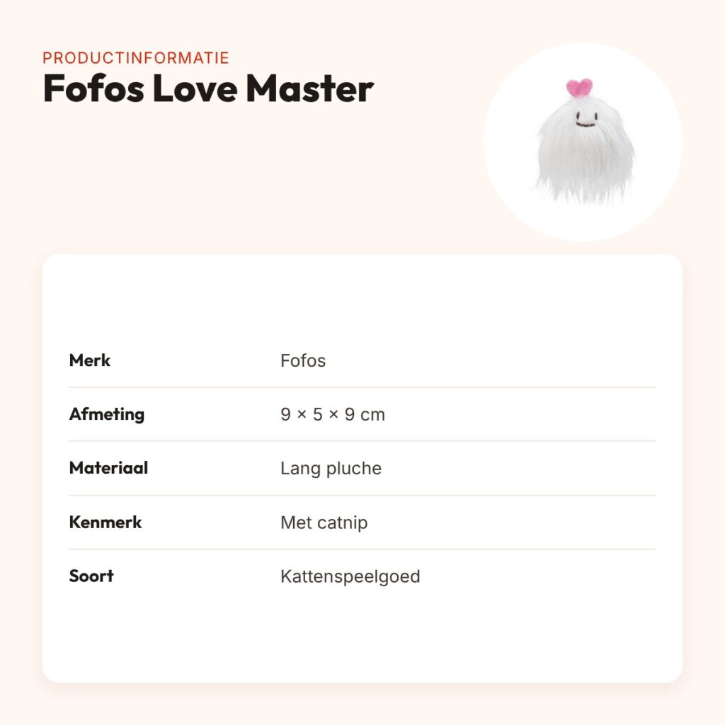 Fofos Love Master kattenspeeltje 9 x 5 x 9 cm – pluche met kattenkruid – productinformatie