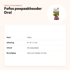 Fofos poepzakhouder Drol met 34 poepzakjes – met clip voor riem – productinformatie