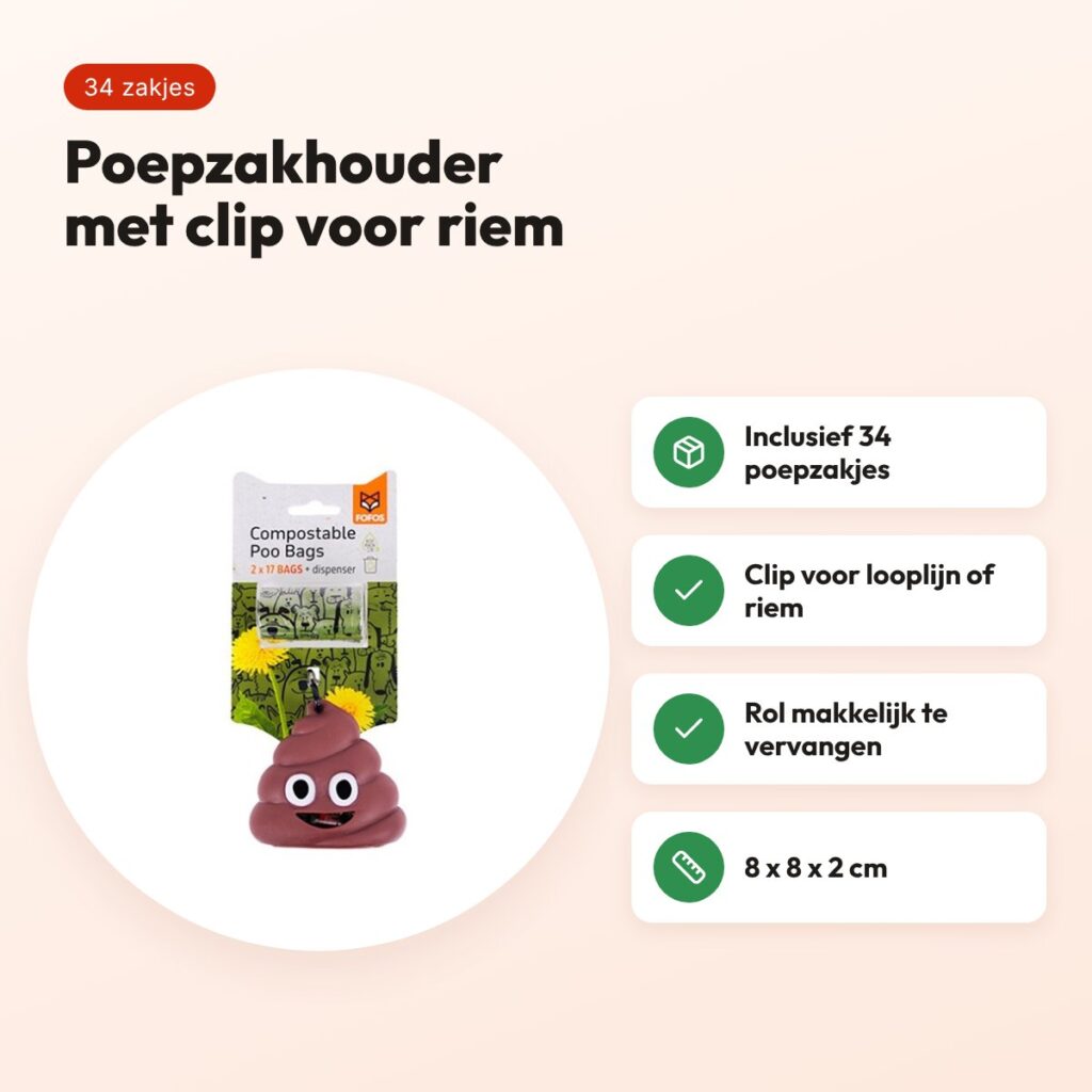 Fofos poepzakhouder Drol met 34 poepzakjes – met clip voor riem – voordelen