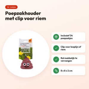 Fofos poepzakhouder Drol met 34 poepzakjes – met clip voor riem – voordelen