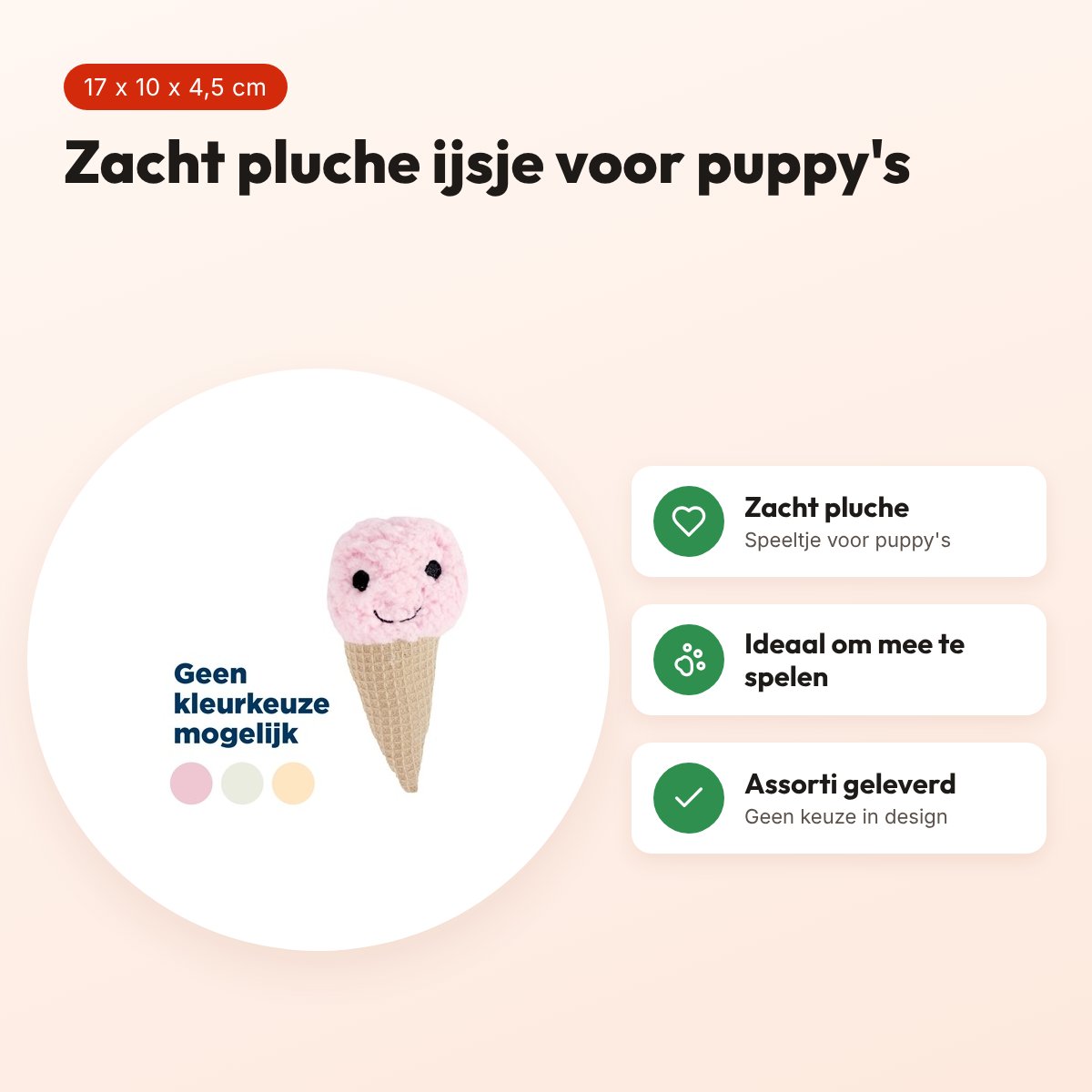 Fofos Puppy ijsje 17 x 10 x 4,5 cm – pluche speeltje, assorti – voordelen