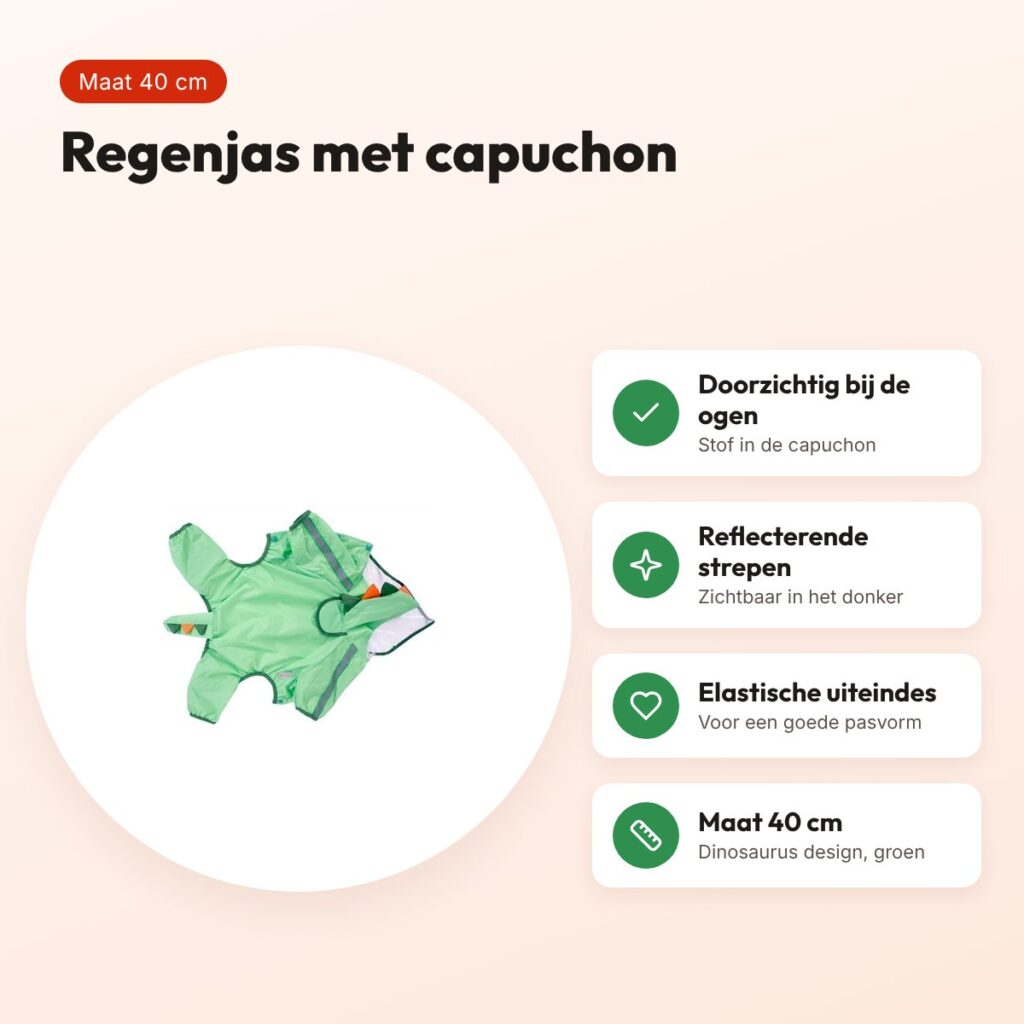 Fofos regenjas hond Dinosaurus groen 40 cm – reflecterend – voordelen