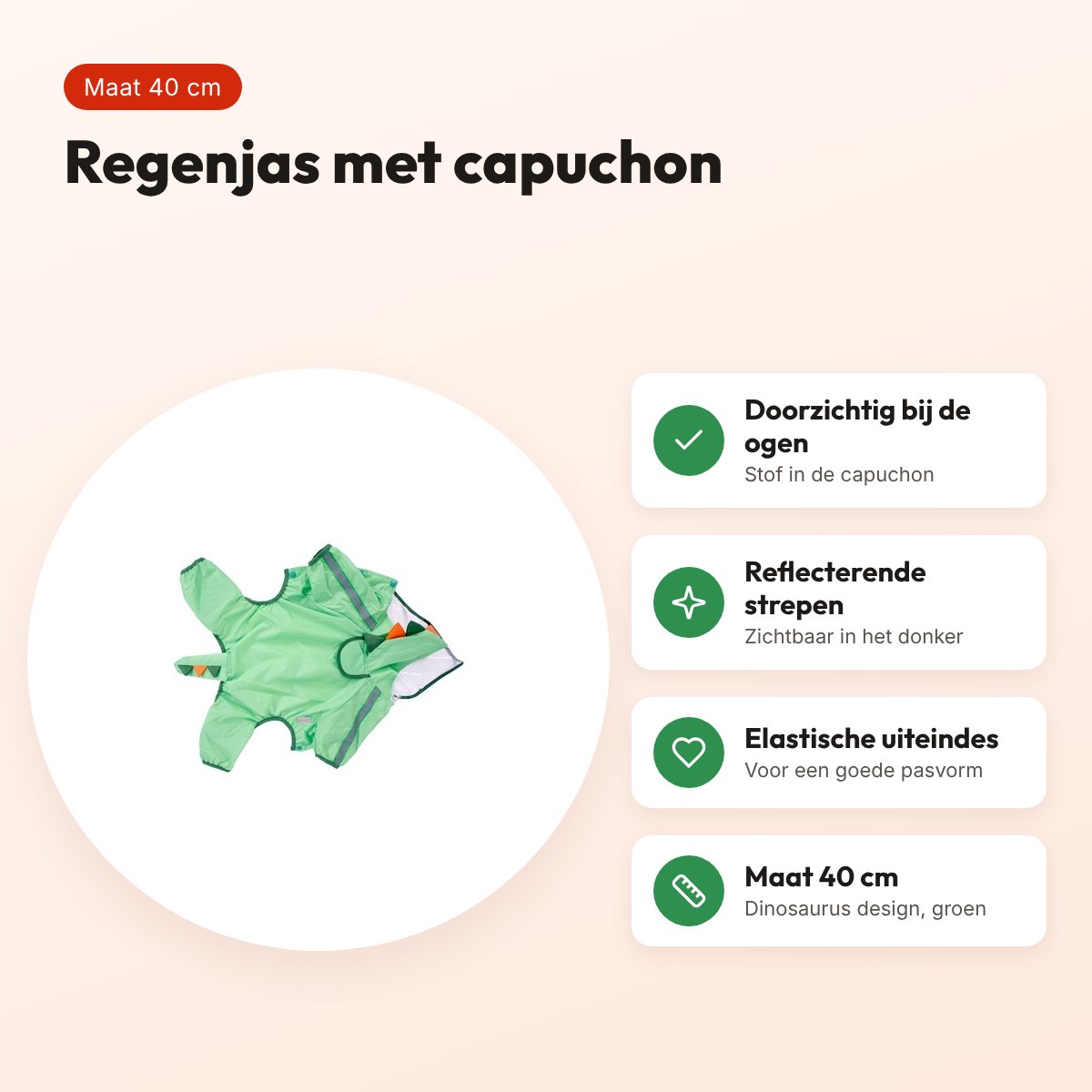 Fofos regenjas hond Dinosaurus groen 40 cm – reflecterend – voordelen