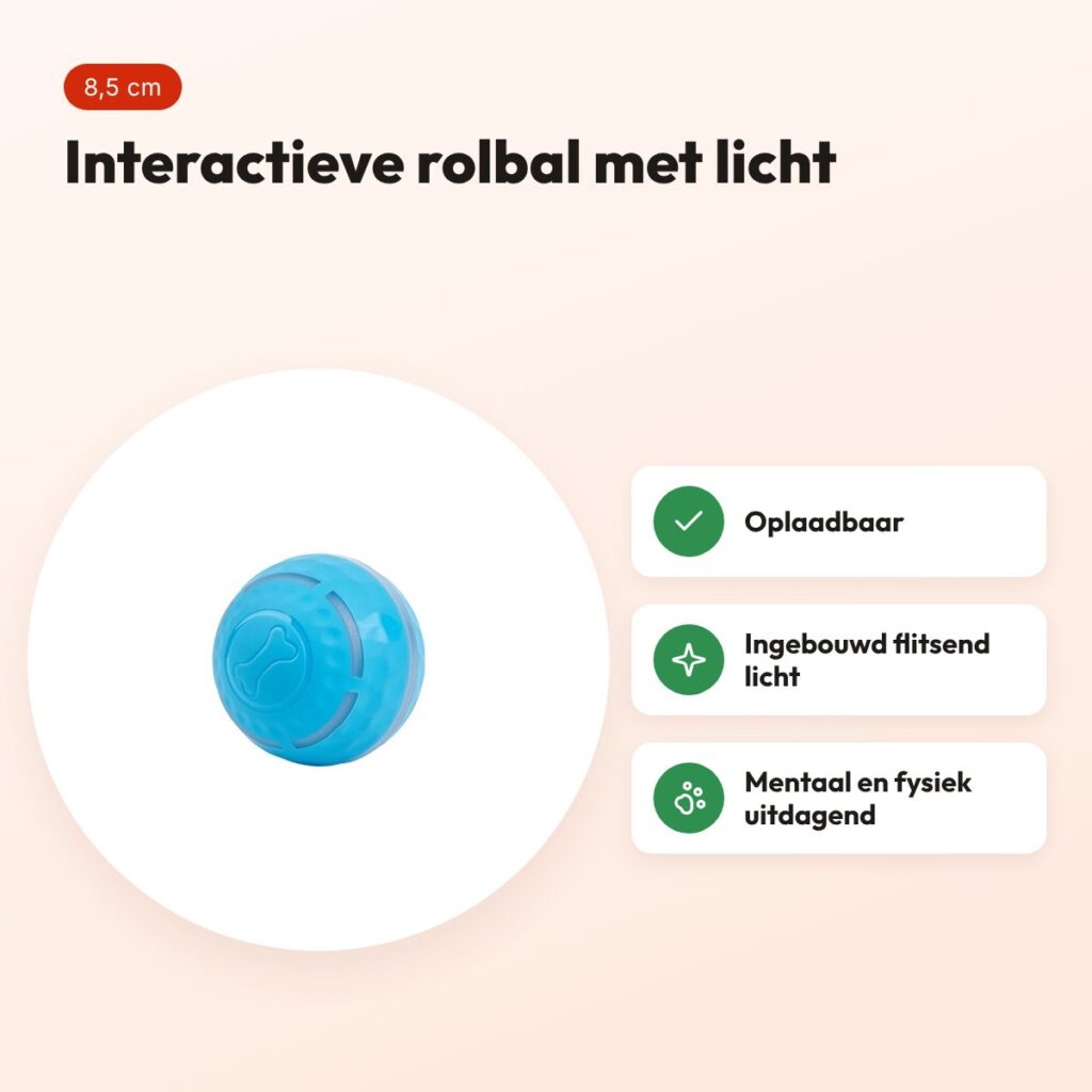 Fofos rolbal oplaadbaar 8,5 cm – interactief hondenspeeltje met licht – voordelen