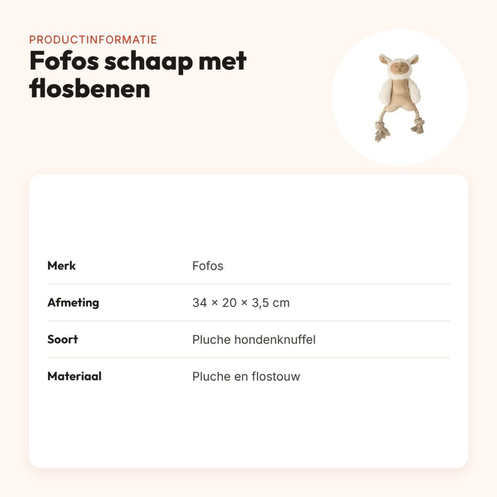 Fofos schaap met flosbenen 34 x 20 x 3,5 cm – pluche hondenknuffel – productinformatie