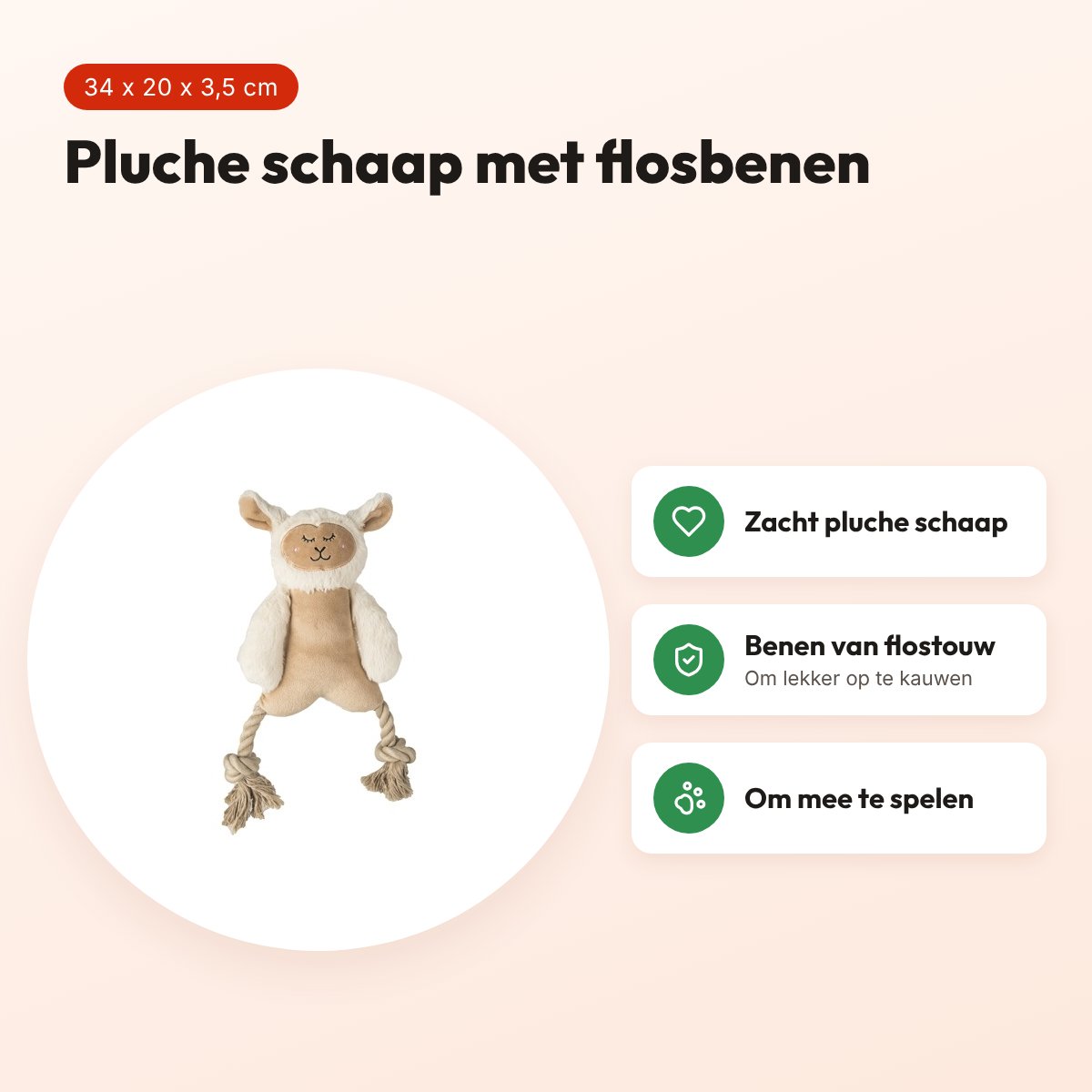 Fofos schaap met flosbenen 34 x 20 x 3,5 cm – pluche hondenknuffel – voordelen