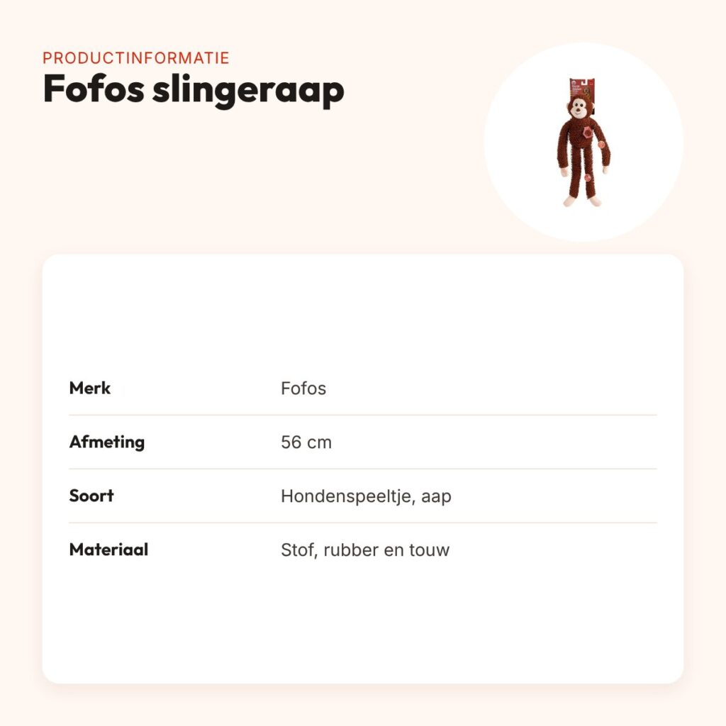 Fofos slingeraap 56 cm – hondenspeeltje met rubberen ring en touw – productinformatie