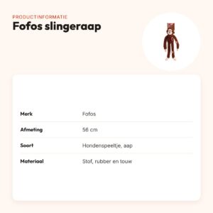 Fofos slingeraap 56 cm – hondenspeeltje met rubberen ring en touw – productinformatie