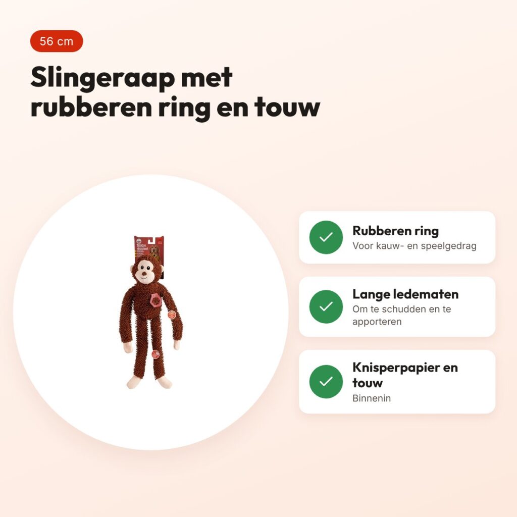 Fofos slingeraap 56 cm – hondenspeeltje met rubberen ring en touw – voordelen