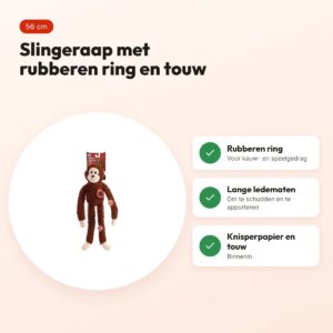 Fofos slingeraap 56 cm – hondenspeeltje met rubberen ring en touw – voordelen