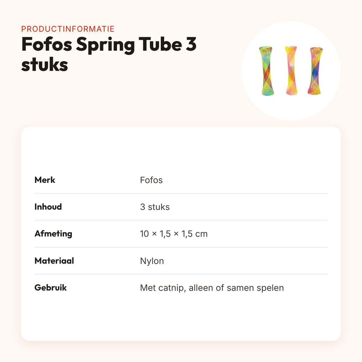 Fofos Spring Tube kattenspeelgoed 10 x 1,5 cm – 3 stuks nylon – productinformatie