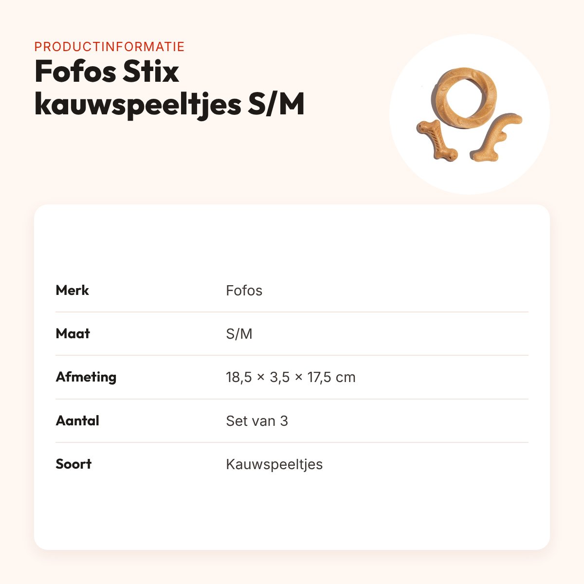 Fofos Stix kauwspeeltjes S/M – set van 3, 18,5 x 3,5 x 17,5 cm – productinformatie