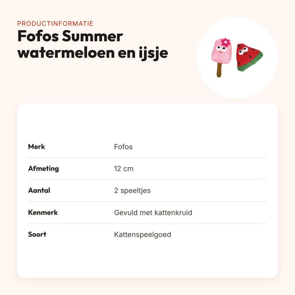 Fofos Summer kattenspeelgoed watermeloen en ijsje 12 cm – met kattenkruid – productinformatie