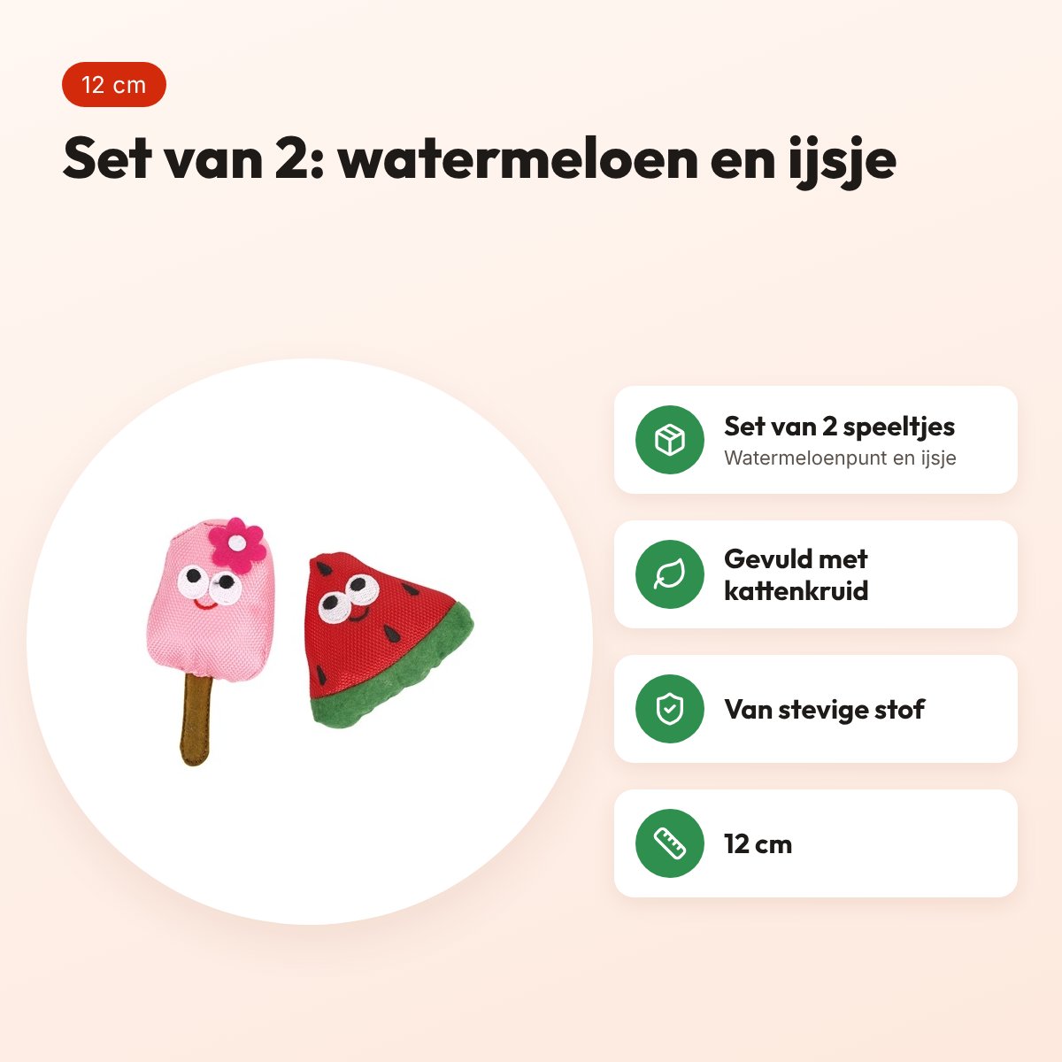 Fofos Summer kattenspeelgoed watermeloen en ijsje 12 cm – met kattenkruid – voordelen
