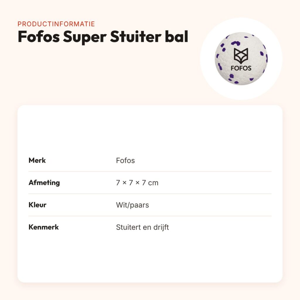 Fofos Super Stuiter hondenbal 7 cm – wit/paars, drijvend – productinformatie