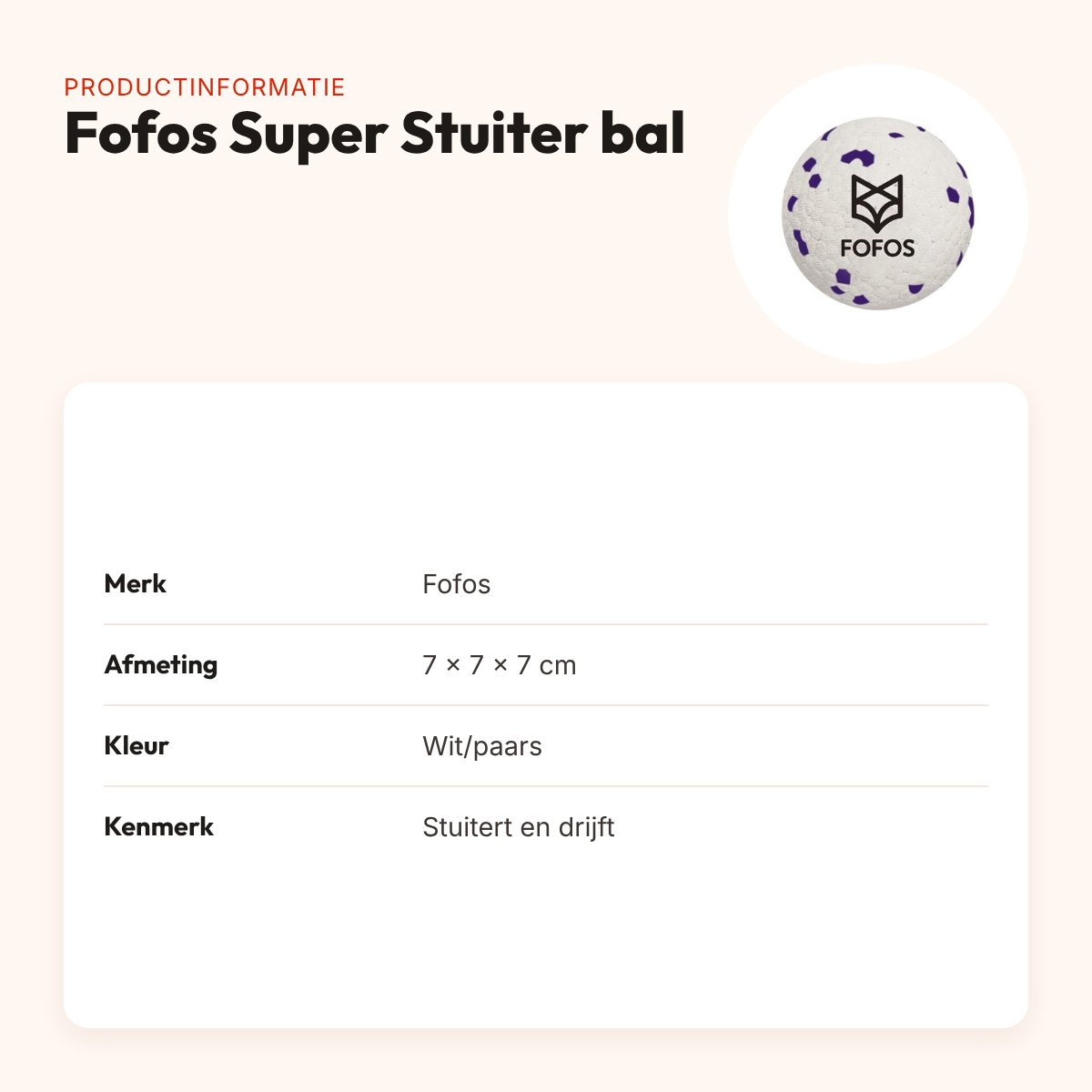 Fofos Super Stuiter hondenbal 7 cm – wit/paars, drijvend – productinformatie