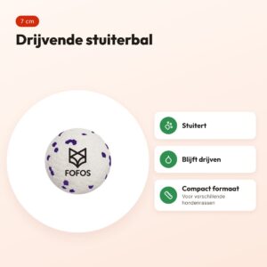 Fofos Super Stuiter hondenbal 7 cm – wit/paars, drijvend – voordelen
