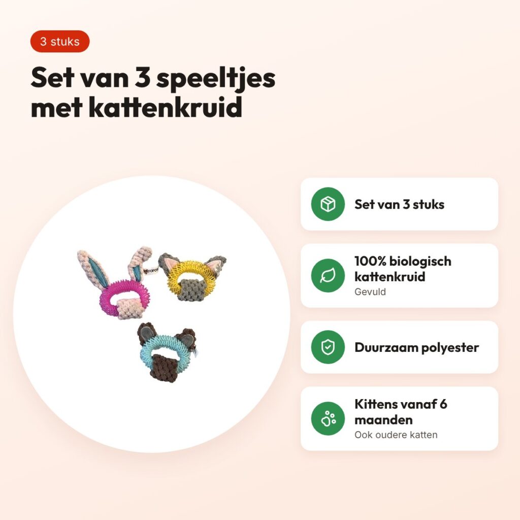 Fofos Tiny Triple Ears kattenspeeltjes 3 stuks – polyester met kattenkruid – voordelen