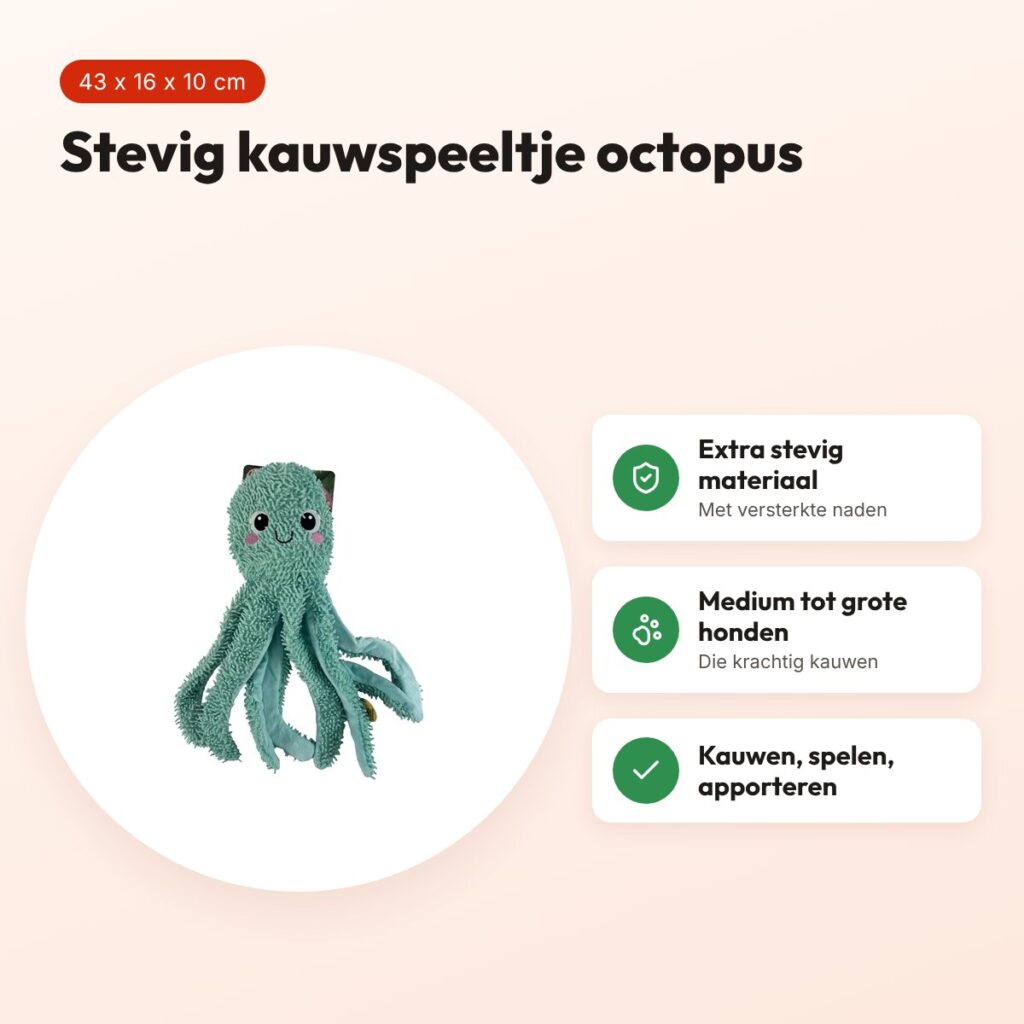 Fofos Tough octopus blauw 43 x 16 x 10 cm – stevig kauwspeeltje – voordelen