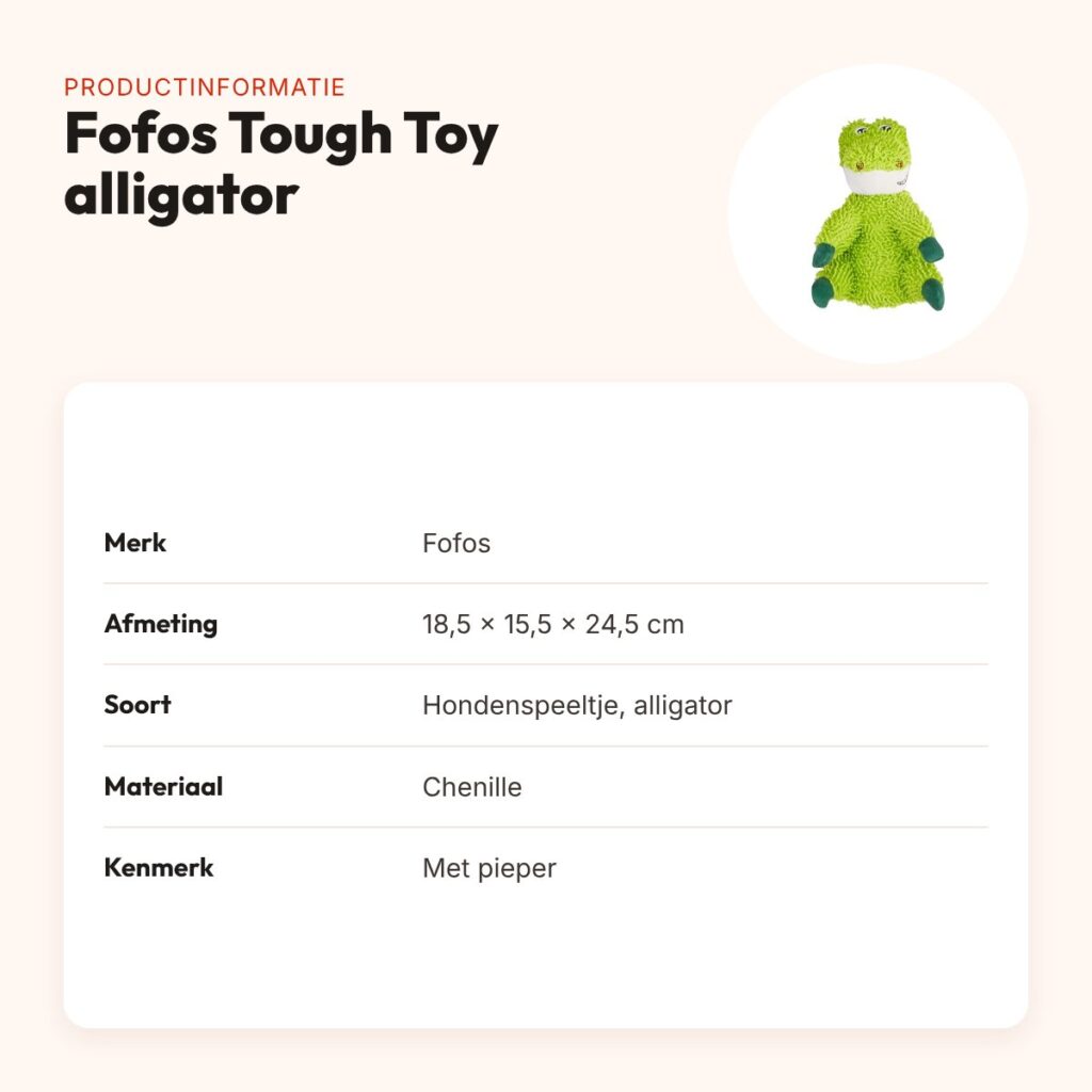 Fofos Tough Toy alligator 18,5 x 15,5 x 24,5 cm – chenille, met pieper – productinformatie