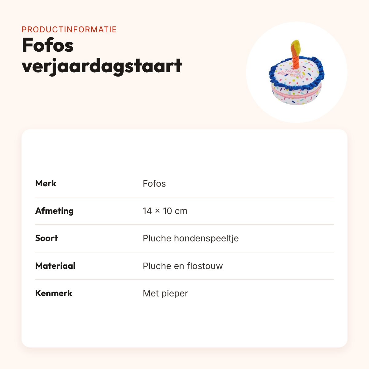 Fofos verjaardagstaart 14 x 10 cm – hondenspeeltje met flostouw – productinformatie